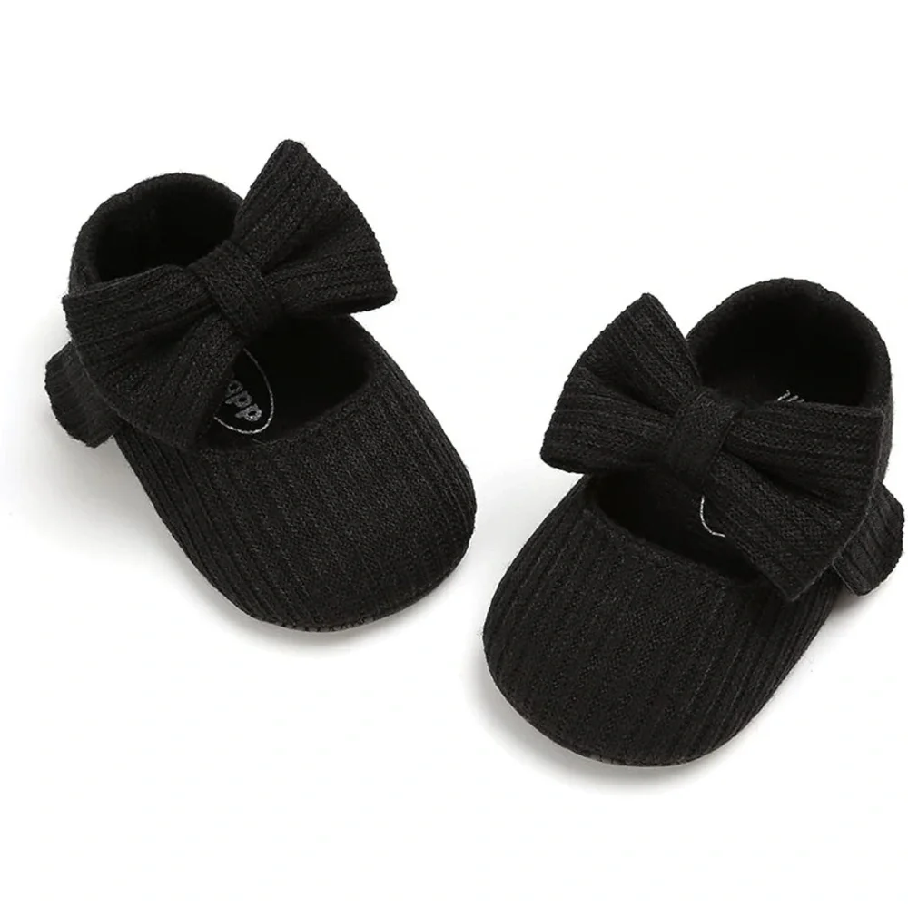NWT Black Knit Baby Mary Jane Shoes with Bow 0-6 Months
